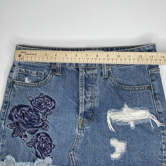 Hidden Jeans Mini Skirt Women XS Blue Floral Embroidery Distressed Denim Sexy - Picture 3 of 13